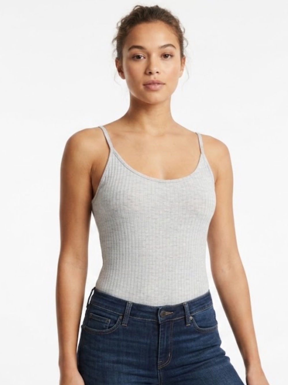 Ribbed Scoop Neck bodysuit - Light Gray